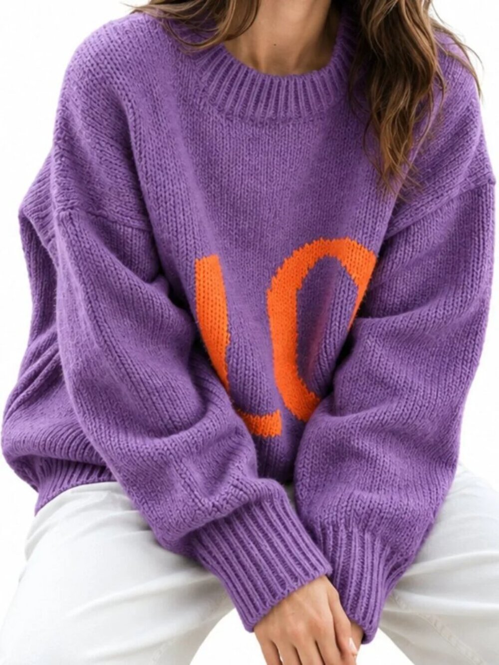 LOVE Purple-Orange Retro Oversized Sweater ONE SIZE